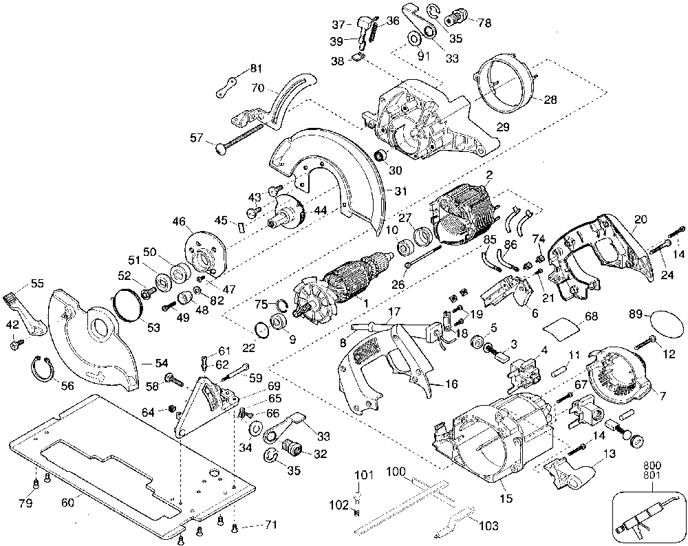 Exploded Diagram A Diagram and Parts List for 2698-AU Type 1 Black and Decker Circular Saw